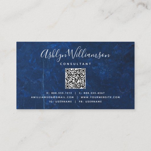QR Code marble waterverf Gold turkooizen script Visitekaartje (Achterkant)