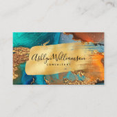 QR Code marble waterverf Gold turkooizen script Visitekaartje (Voorkant)