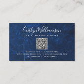 QR Code marble waterverf Silver Turquoise script Visitekaartje (Achterkant)
