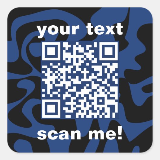 QR Code Marine Blauw en Zwart Donker Modern Vierkante Sticker (Voorkant)
