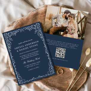 QR Code Marine Blauw Foto Minimalistisch Elegante  Kaart