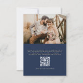 QR Code Marine Blauw Goud Foto Elegant Huwelijk Kaart (Achterkant)