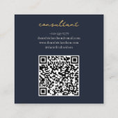 QR Code Marine Blauw & Goud Initiaal Monogram Vierkante Visitekaartje (Achterkant)