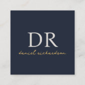 QR Code Marine Blauw & Goud Initiaal Monogram Vierkante Visitekaartje (Voorkant)