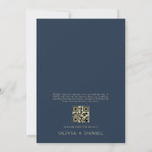 QR Code Marine Blauw & Goud Minimal Leaf Wedding Kaart (Achterkant)
