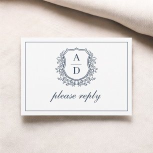 QR Code Marine Blauwe Crest Monogram Huwelijk RSVP Kaartje