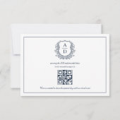 QR Code Marine Blauwe Crest Monogram Huwelijk RSVP Kaartje (Achterkant)