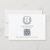 QR Code Marine Blauwe Crest Monogram Huwelijk RSVP Kaartje (Achterkant)