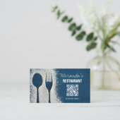 QR-code, Marineblauw, Chef, Catering, Restaurant Visitekaartje (Staand voorkant)