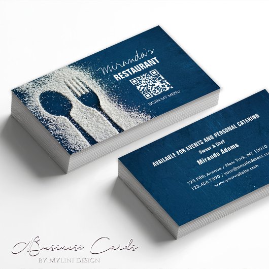 QR-code, Marineblauw, Chef, Catering, Restaurant Visitekaartje