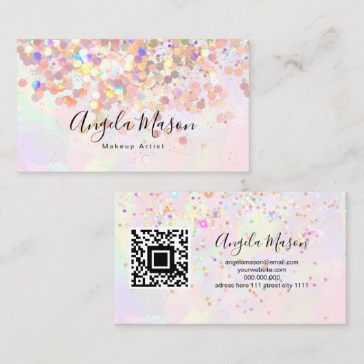 QR-code Marked Makeup Artist Holographic Glitter Visitekaartje (Voorkant / Achterkant)