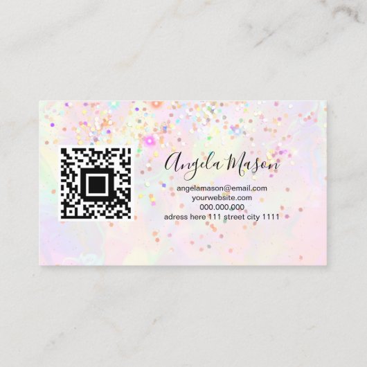 QR-code Marked Makeup Artist Holographic Glitter Visitekaartje (Achterkant)