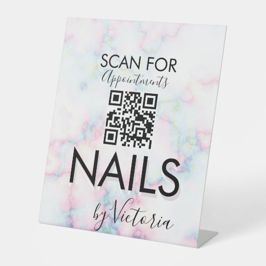 QR-code marmer Nail Salon Appointes Reclamebord Met Voetstuk (Voorkant)