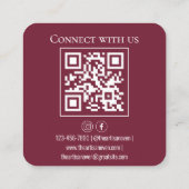 QR Code Maroon White Cupcake Bakery Square Vierkante Visitekaartje (Achterkant)