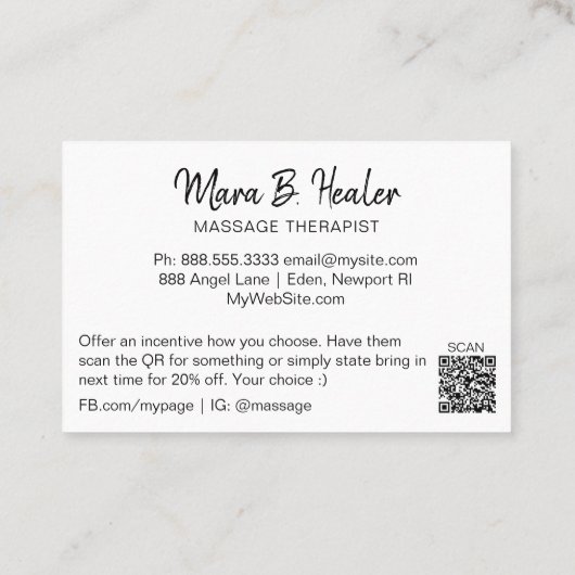 *~* QR code Massage Therapist Logo massage therapi Visitekaartje (Achterkant)