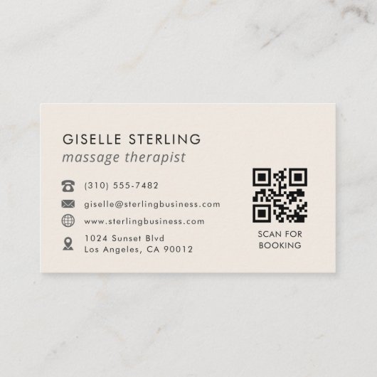QR Code Massage Therapist Modern Minimalist Visitekaartje (Achterkant)