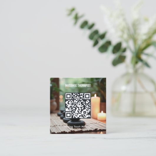 QR-code massagetherapeut Vierkante Visitekaartje (Staand voorkant)