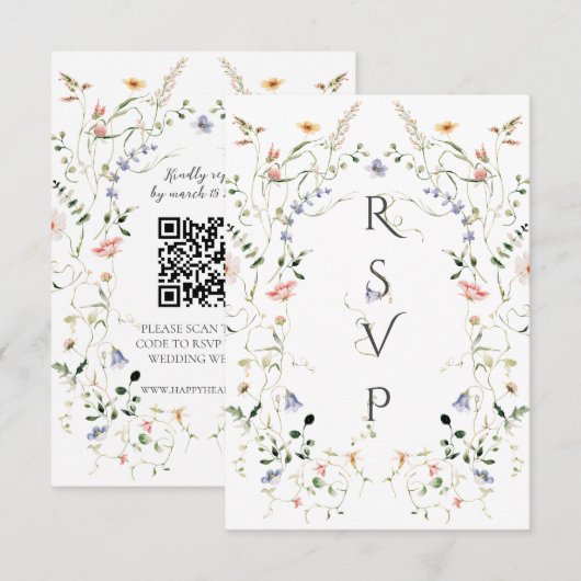 QR Code Meadow Wildflower Rustieke foto bruiloft RSVP Kaartje (Voorkant / Achterkant)