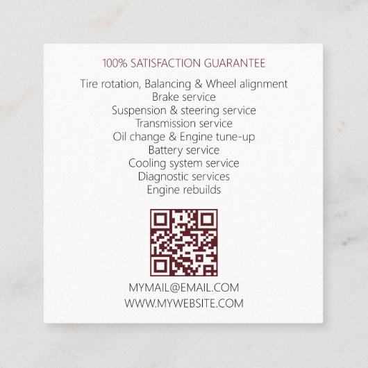 QR-code Mechanisch automatisch reparatiestaal Vierkante Visitekaartje (Achterkant)