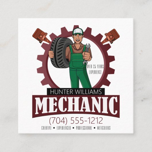 QR-code Mechanisch automatisch reparatiestaal Vierkante Visitekaartje (Voorkant)