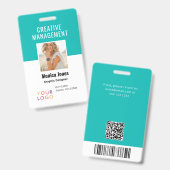QR Code Medewerker Foto Blauwgroen Badge (Voor- en achterkant)