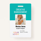 QR Code Medewerker Foto Blauwgroen Badge (Voorkant)