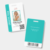 QR Code Medewerker Foto Turquoise Badge (Voor- en achterkant)