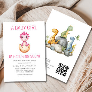 QR Code Meisje Dinosaurus Komt Gauw Baby Borrel Kaart