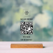 QR-code menu acrylaat bord met 8x10 houten blok (Neutraal)