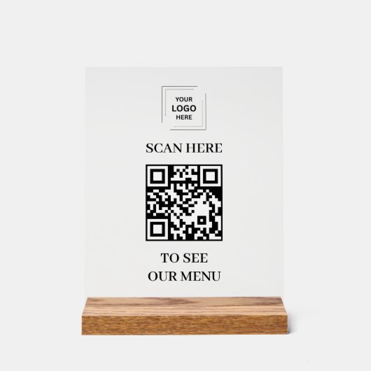 QR-code menu acrylaat bord met 8x10 houten blok (Voorkant)