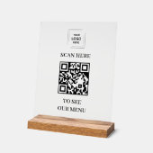 QR-code menu acrylaat bord met 8x10 houten blok (Hoek)
