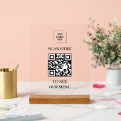 QR-code menu acrylaat bord met 8x10 houten blok (Huwelijk)