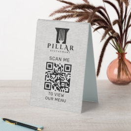 QR Code Menu Grijs Linnen Aangepaste Logo
