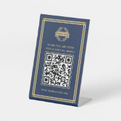 QR Code Menu Logo Contactloos Classic Navy Gold Reclamebord Met Voetstuk (Voorkant)