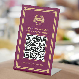 QR Code Menu Logo Contactloos Classic Plum Gold Reclamebord Met Voetstuk