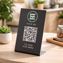 QR Code Menu | Logo Zwart Contactloos Modern Reclamebord Met Voetstuk