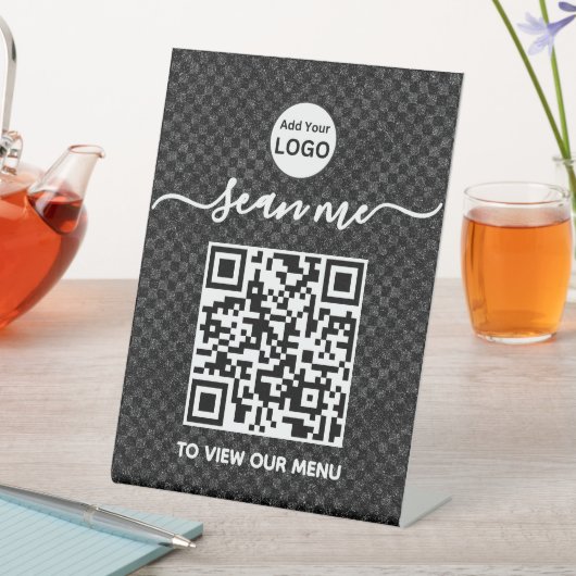 QR Code Menu | Logo Zwart Contactloos Modern Voets Reclamebord Met Voetstuk (Insitu)