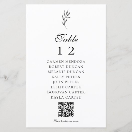 QR Code Menu Minimal Elegant Seating Chart Wedding (Voorkant)