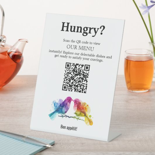 🌈 QR-code Menu Rainbow Lovebirds Collectie Reclamebord Met Voetstuk (Insitu)
