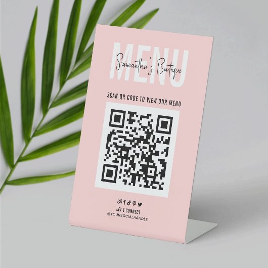 QR Code Menu Roze Zakelijke Logo Contactloos Reclamebord Met Voetstuk