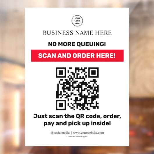 QR Code Menu Scan Bestelling Raamsticker (Vel 2)
