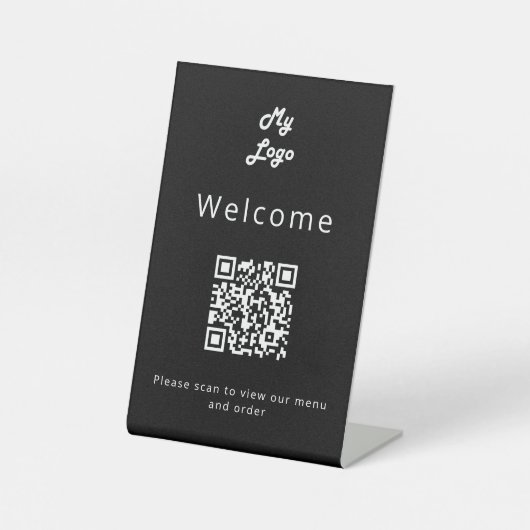 QR-code menu voor zwarte restaurantdiner Reclamebord Met Voetstuk (Voorkant)