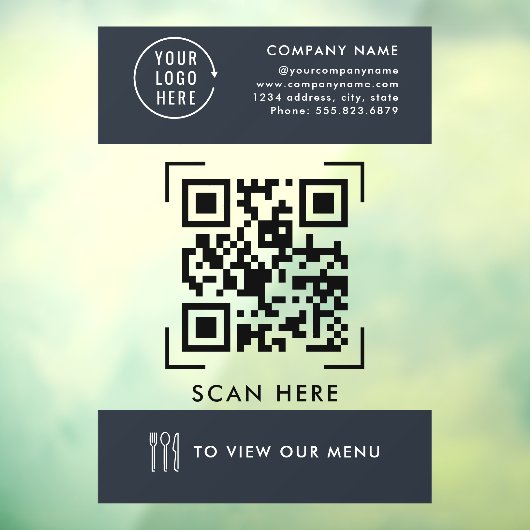 QR-code menu | Zakelijk logo contactloos Raamsticker (Vel 3)
