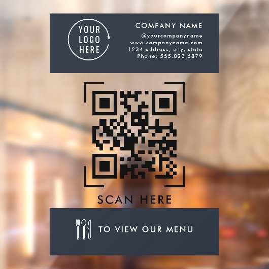 QR-code menu | Zakelijk logo contactloos Raamsticker (Vel 2)