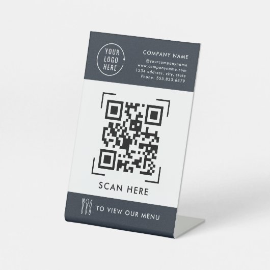 QR-code menu | Zakelijk logo contactloos Reclamebord Met Voetstuk (Voorkant)