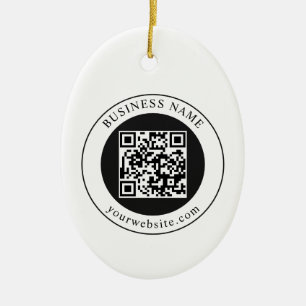 QR-code met bedrijfsnaam bewerkbaar Keramisch Ornament