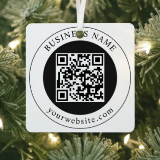 QR-code met bedrijfsnaam bewerkbaar Metalen Ornament