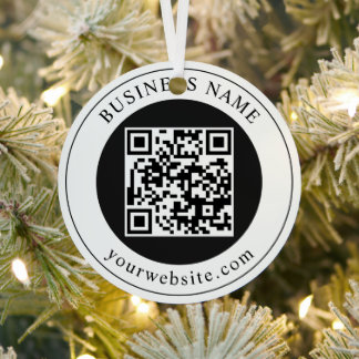 QR-code met bedrijfsnaam bewerkbaar Metalen Ornament