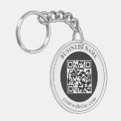 QR-code met bedrijfsnaam bewerkbaar Sleutelhanger (Voorkant Links)