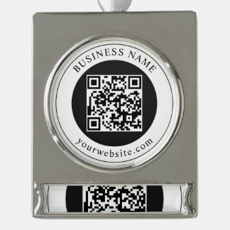 QR-code met bedrijfsnaam bewerkbaar Verzilverd Banner Ornament